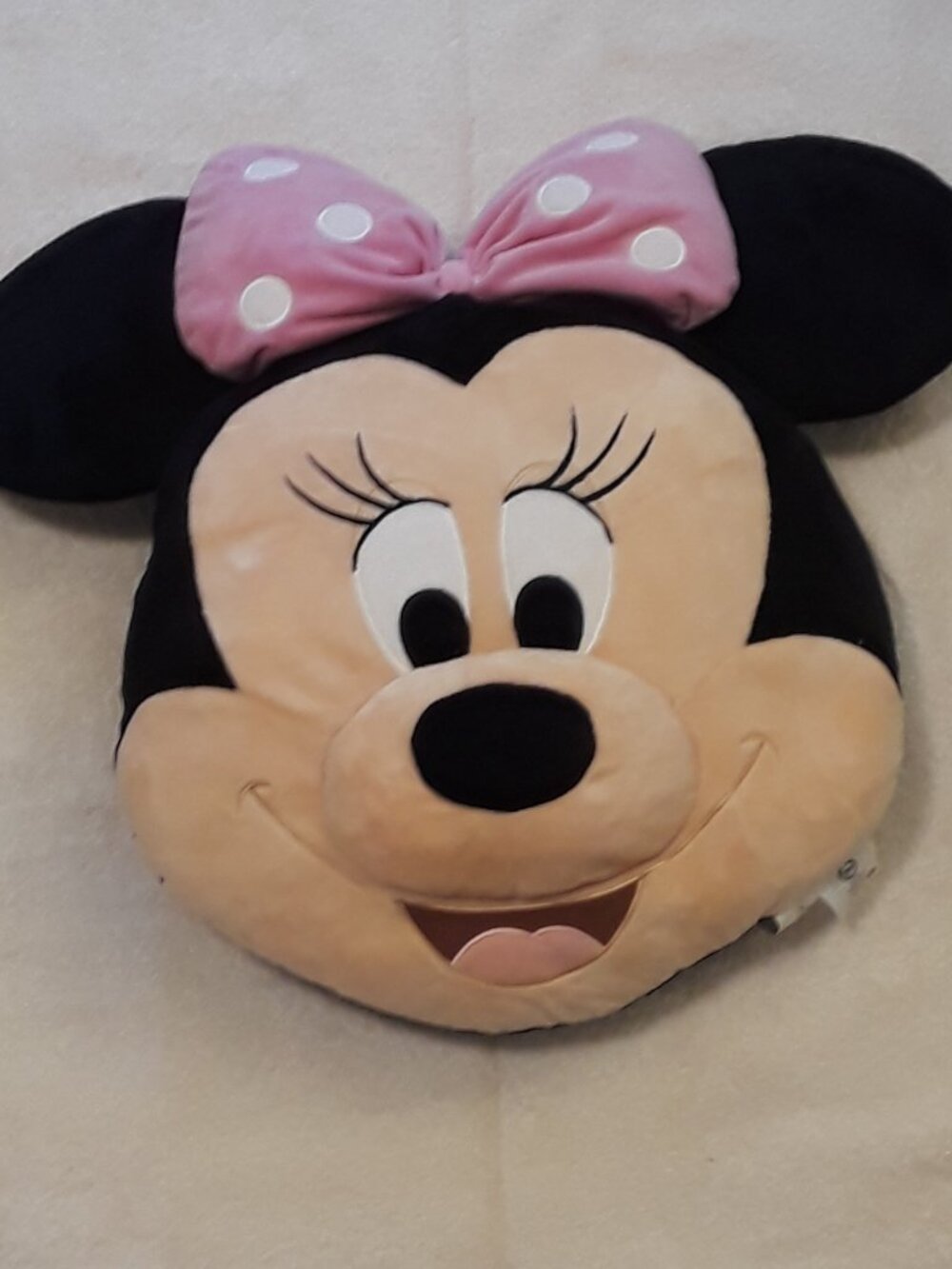 Pillow Disney 16" Plush Minnie Mouse Head Pink & White Bow